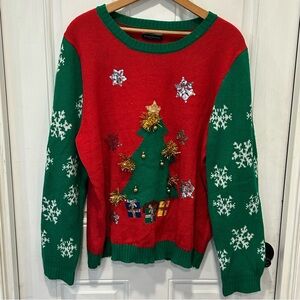 ALLISON/BRITTNEY WOMEN'S Ugly Christmas Sweater, Tinsel Christmas tree
